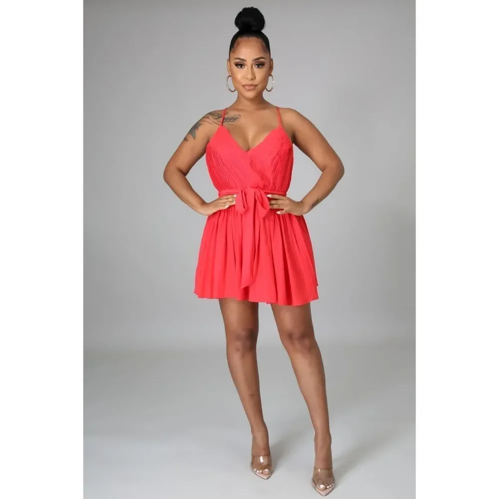 Scarlet Pleated Satin Romper - Picture 6 of 11